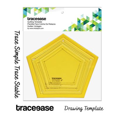 Conjunto de 3 Moldes/Estênceis de Pentágono para Quilting, Patchwork e Costura, 7,6/10,2/12,7 cm Faça Você Mesmo -ES - Traceease Amarelo