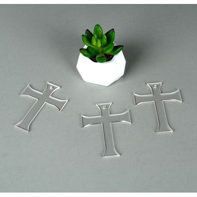 Traceease Cruz de 7,6 cm com Furo - Acrílico Transparente, Pingentes de Chaveiro em Branco para DIY - Pacote com 25, Espessura 3 mm - WE Transparente