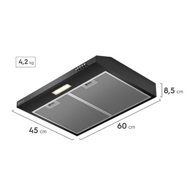 Depurador de Ar Electrolux 60cm Preto Alto Poder de Sucção, Luz LED e Filtragem Dupla (DE6SB) 127V