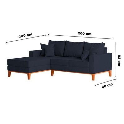 Sofá 3 Lugares Beny Com Chaise Esquerdo Linho Azul