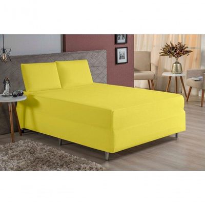 Jogo De Cama Queen Nobre 3 Peças Luva De Box 55cm De Altura Malha 100% Algodão - Amarelo