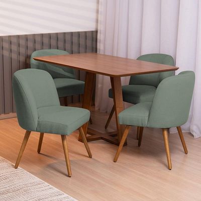 Kit 06 Cadeiras De Jantar Cléo Pés Palito Linho Verde - Nexta Casa