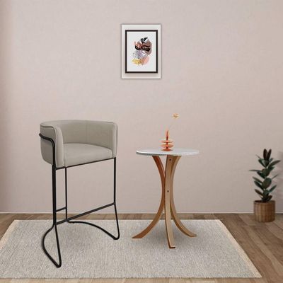 Kit 04 Banquetas Alta Com Encosto Betina Base Preto Poliéster Bege Escuro - Nexta Casa