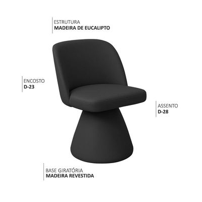 Kit 02 Cadeiras De Jantar Base Giratória Liz Corano Preto - Nexta Casa