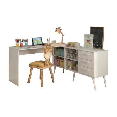 Mesa De Estudos Em L Com 3 Gavetas Porto Multimóveis Mp6047 Branco