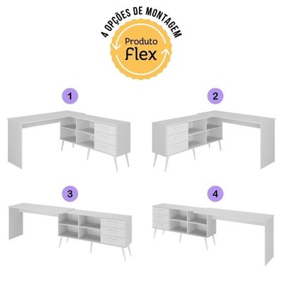 Mesa De Estudos Em L Com 3 Gavetas Porto Multimóveis Mp6047 Branco
