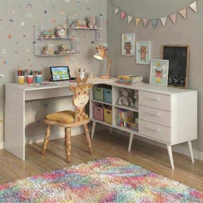 Mesa De Estudos Em L Com 3 Gavetas Porto Multimóveis Mp6047 Branco