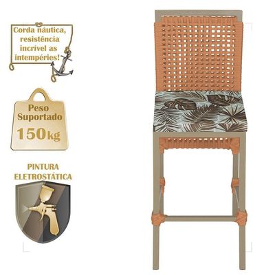 Mesa Bistrô E 4 Banquetas Roma Fendi Corda Estofado 6 Trama Terra Cota