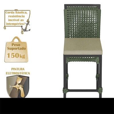 Mesa Bistrô E 2 Banquetas Roma Preta Corda Estofado 7 Trama Verde