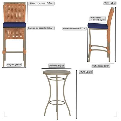 Mesa Bistrô 4 Banquetas Roma Fendi Corda Estofado 10 Trama Terra Cota