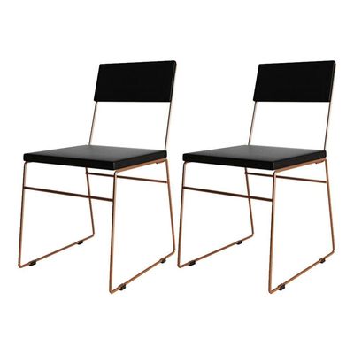 Kit 2 Cadeiras De Jantar Málaga Corino Base Cobre Para Mesa Sala Cozinha E Decoração - Cobre-preto