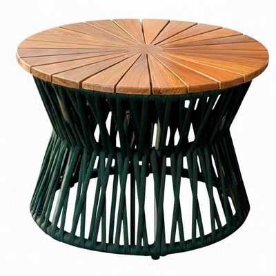 Mesa Monza De Corda Náutica Tampo Madeira Em Alumínio Trama Verde Musgo
