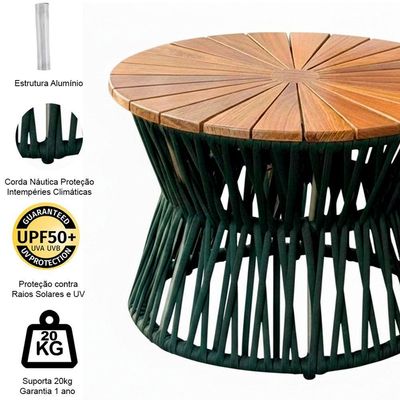 Mesa Monza De Corda Náutica Tampo Madeira Em Alumínio Trama Verde Musgo