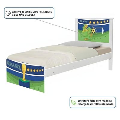 Cama Solteiro Adesivada Copa Do Mundo Brasil Com Colchão