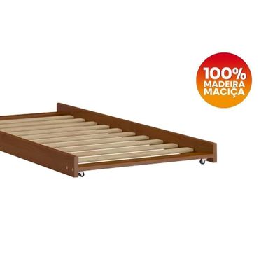 Cama Auxiliar Solteiro Madeira Maciça 715ea Castanho Acetinado Marjori Castanho Acetinado