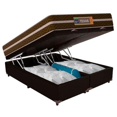 Cama Box Baú Casal Bipartido Sintético + Colchão Molas Ensacadas Texas Prime Colchões 138cm Suporta Até 120kg Por Pessoa