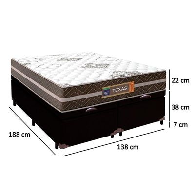 Cama Box Baú Casal Bipartido Sintético + Colchão Molas Ensacadas Texas Prime Colchões 138cm Suporta Até 120kg Por Pessoa