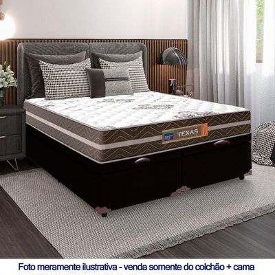 Cama Box Baú Casal Bipartido Sintético + Colchão Molas Ensacadas Texas Prime Colchões 138cm Suporta Até 120kg Por Pessoa