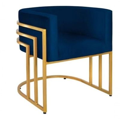 Cadeira Poltrona Luxo Base De Metal Tripla Dourado Sala De Jantar Recepção Veludo Azul Marinho Do Lar Móveis E Decoração