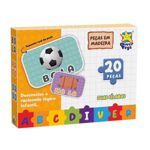 Jogo Educativo ABC Divertoys 2 Sílabas 20 Peças