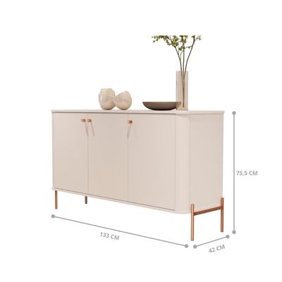 Buffet Aparador Para Sala De Estar 3 Portas Pés Em Aço - Off White Bronze Off White Bronze