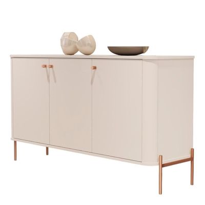 Buffet Aparador Para Sala De Estar 3 Portas Pés Em Aço - Off White Bronze Off White Bronze