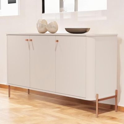 Buffet Aparador Para Sala De Estar 3 Portas Pés Em Aço - Off White Bronze Off White Bronze