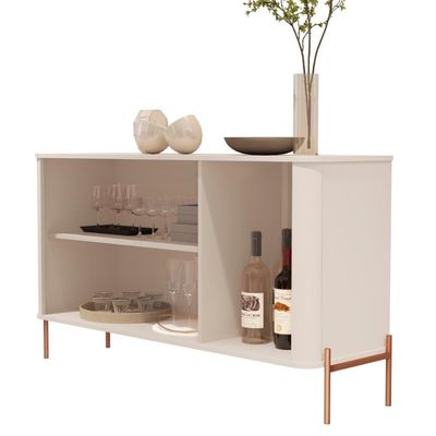 Buffet Aparador Para Sala De Estar 3 Portas Pés Em Aço - Off White Bronze Off White Bronze