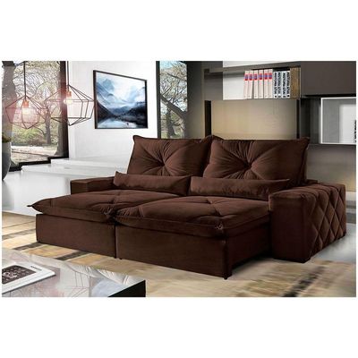 Sofá 4 Lugares Retrátil 2,50m Fusion Veludo Marrom Havana - Móveis Mix Marrom Burgues