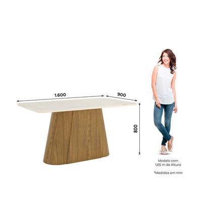 Mesa Olívia 6 Lug Tampo 160cm C Vidro Canto Arredondado Off White Com Nature