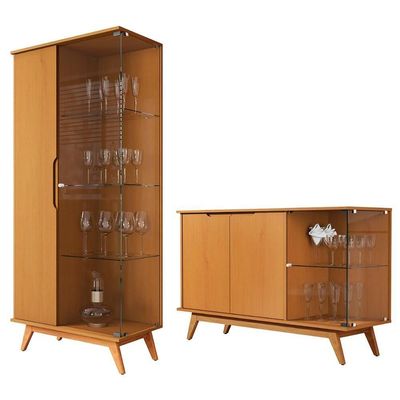 Conjunto Cristaleira E Aparador Buffet Tucumã Com 3 Portas Nature