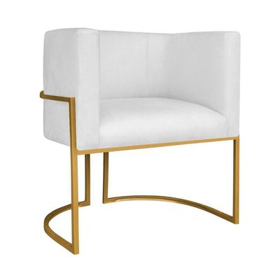 Kit Divã Luna 185cm Lado Direito E 01 Poltrona Base De Ferro Dourado Suede Branco