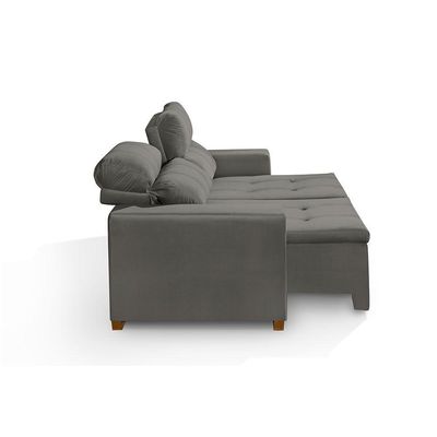 Sofá 3 Lugares 195cm Com Molas, Retrátil E Reclinável Cinza