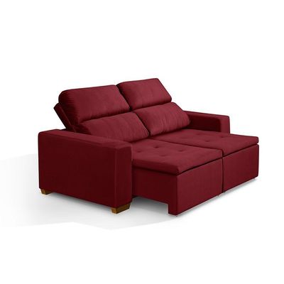 Sofá 3 Lugares 195cm C/ Molas Retrátil E Reclinável Vermelho