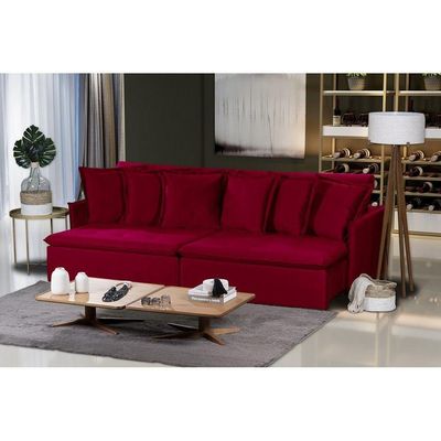 Sofá 4 Lugares Com Molas Retrátil E Reclinável Vermelho