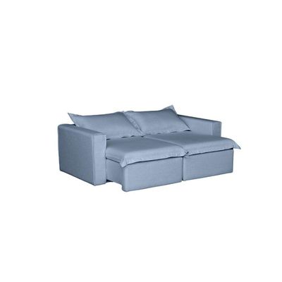 Sofá Cama Casal Retrátil E Reclinável Em Linho Sofatec Azul