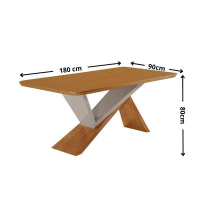 Mesa De Jantar Yasmin 180cm Tampo Mdf Com 6 Cadeiras Carol Veludo Creme/naturale/off White