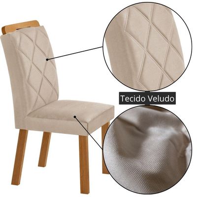 Mesa De Jantar Yasmin 180 Mdf Laminado E 6 Cadeiras Melissa Veludo Creme/naturale/off White
