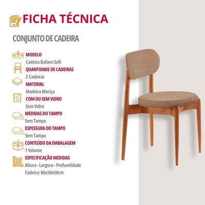 Conjunto 2 Cadeiras De Jantar Ballare Soft Moderna Mobília Atacama/imbuia Natural