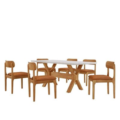 Sala De Jantar Mesa Startampo Laqueado E 6 Cadeiras Moderna Star Caramelo/laq Off/cinam. Imbuia