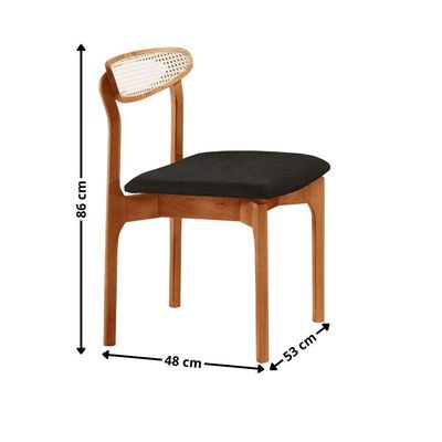 Conjunto 2 Cadeira De Jantar Noronha Premium Moderna Mobília Linho Preto / Imbuia Nat.