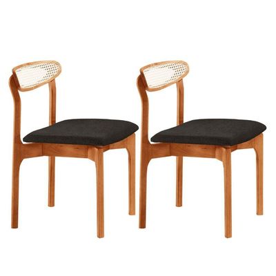 Conjunto 2 Cadeira De Jantar Noronha Premium Moderna Mobília Linho Preto / Imbuia Nat.