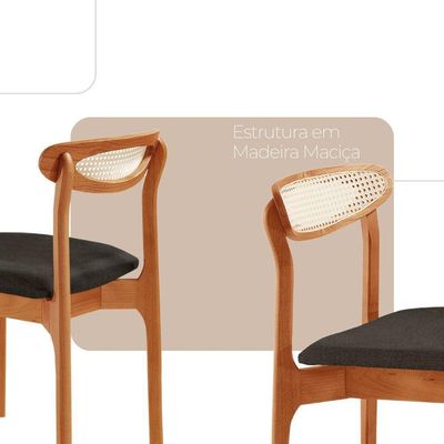 Conjunto 2 Cadeira De Jantar Noronha Premium Moderna Mobília Linho Preto / Imbuia Nat.