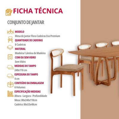 Sala De Jantar Mesa Flora Tampo Laminado Barril 8 Cadeiras Linho Palha/imbuia Nat/cinam. Imbuia