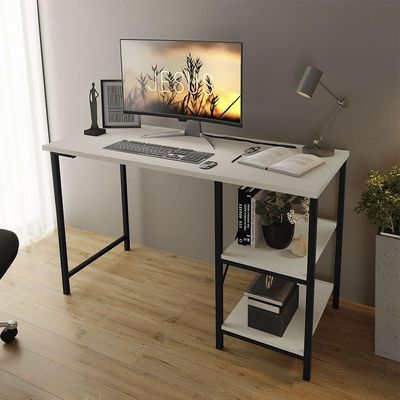 Escrivaninha Mesa Office Estudo Estilo Industrial 110cm Klm Preto Com Off White