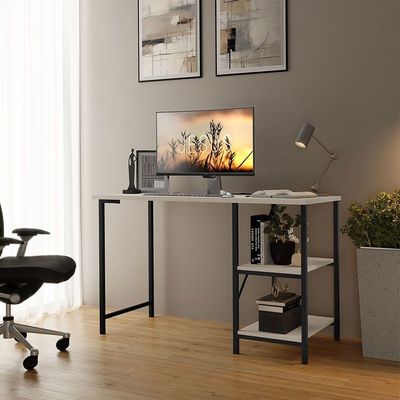 Escrivaninha Mesa Office Estudo Estilo Industrial 110cm Klm Preto Com Off White