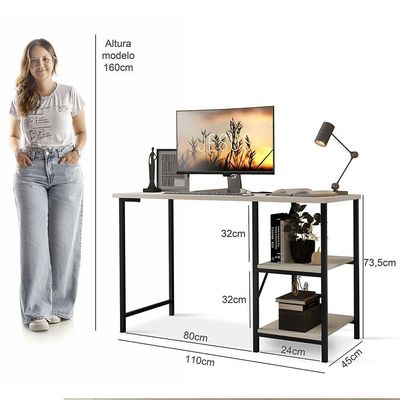 Escrivaninha Mesa Office Estudo Estilo Industrial 110cm Klm Preto Com Off White