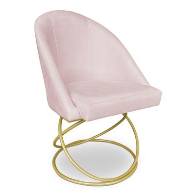 Kit 02 Cadeiras Poltrona De Jantar Bela Suede Rosa Bebê Base Metálica Luxo Dourado - Pallazio