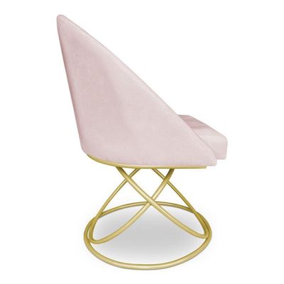 Kit 02 Cadeiras Poltrona De Jantar Bela Suede Rosa Bebê Base Metálica Luxo Dourado - Pallazio