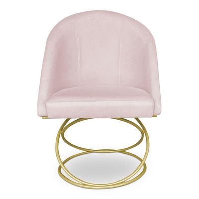 Kit 02 Cadeiras Poltrona De Jantar Bela Suede Rosa Bebê Base Metálica Luxo Dourado - Pallazio
